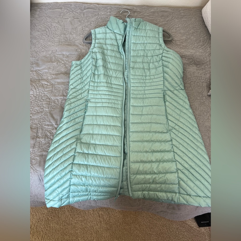 Women's Down Right Long Vest (Teal, Medium)